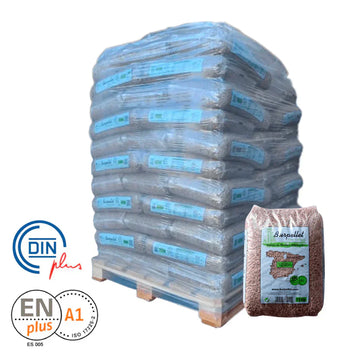 Pellets de madera premium ENplus A1 – Palet de 72 sacos de 15 kg (1.080 kg)